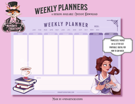 Printable & Digital Weekly Planner - Princesses Themed